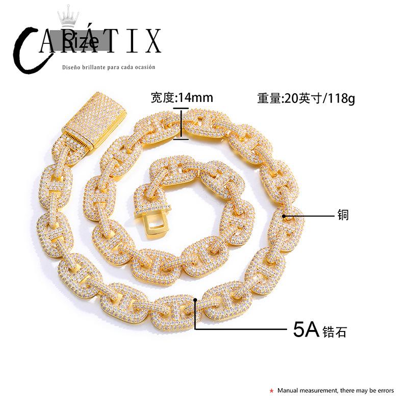 CARÁTIX Geometric Lock Chain | 14mm 5A+ CZ Iced Out Hip Hop Necklace for Men