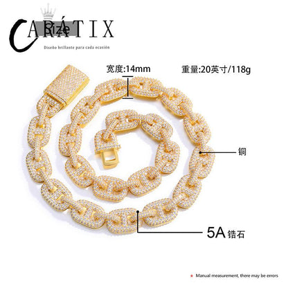 CARÁTIX Geometric Lock Chain | 14mm 5A+ CZ Iced Out Hip Hop Necklace for Men