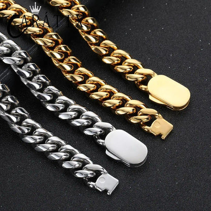 CARÁTIX - Man Chain Custom Logo Necklace 316L Stainless Steel Miami Curb Cuban Link Chain Golden Necklace Fashion Jewelry Gift Valentine's Day Gift for Men & Girls & Boys Mothers' Day Gift #Springtok