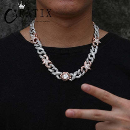 CARÁTIX Star Eyes Infinity Cuban Link Chain Necklace – 5A+ CZ Iced Out Hip Hop Bling Jewelry for Men | Claw Setting Rapper Gift