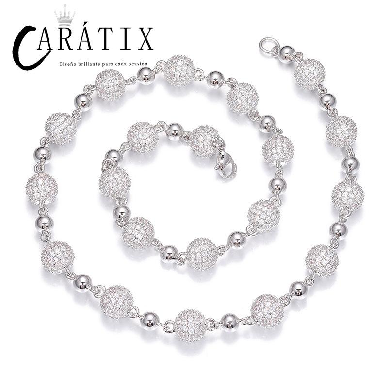 CARÁTIX - Hip Hop 5A CZ Stone Paved Bling Ice Out 10mm wide Beads Link Chain Necklace for Men Women Unisex Rapper Jewelry Gift Valentine's Day Gift for Men & Girls & Boys Mothers' Day Gift #Springtok