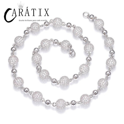 CARÁTIX - Hip Hop 5A CZ Stone Paved Bling Ice Out 10mm wide Beads Link Chain Necklace for Men Women Unisex Rapper Jewelry Gift Valentine's Day Gift for Men & Girls & Boys Mothers' Day Gift #Springtok