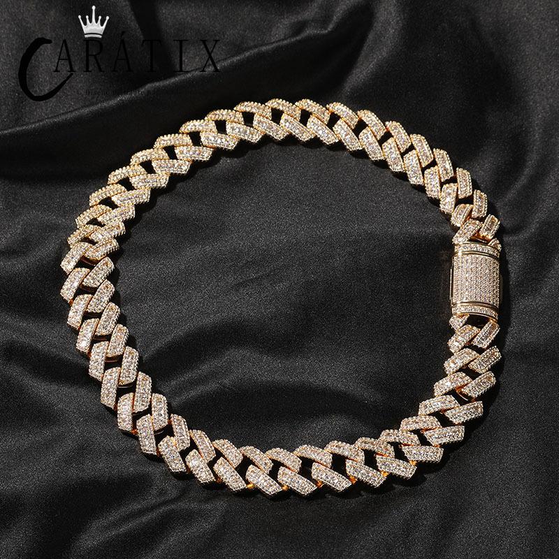 CARÁTIX 17mm Iced Out Cuban Link Chain Necklace – 5A CZ Claw Inlay Hip Hop Bling Jewelry for Men | Rapper Gift