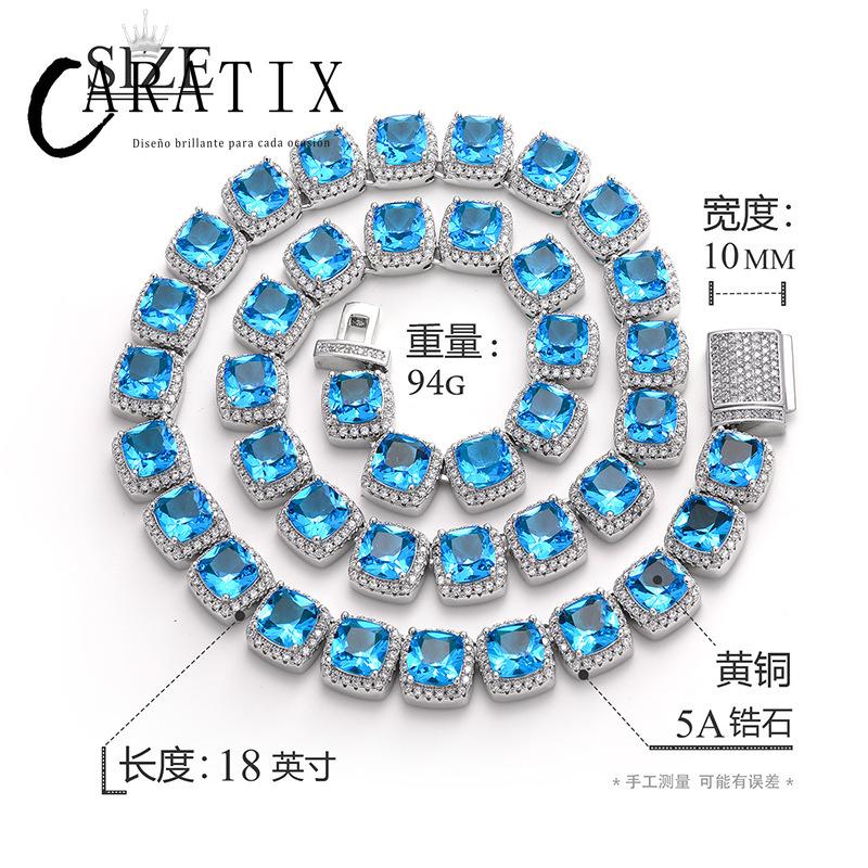 CARÁTIX Blue & Red CZ Tennis Chain | 10mm Iced Out Square Hip Hop Necklace for Men & Women