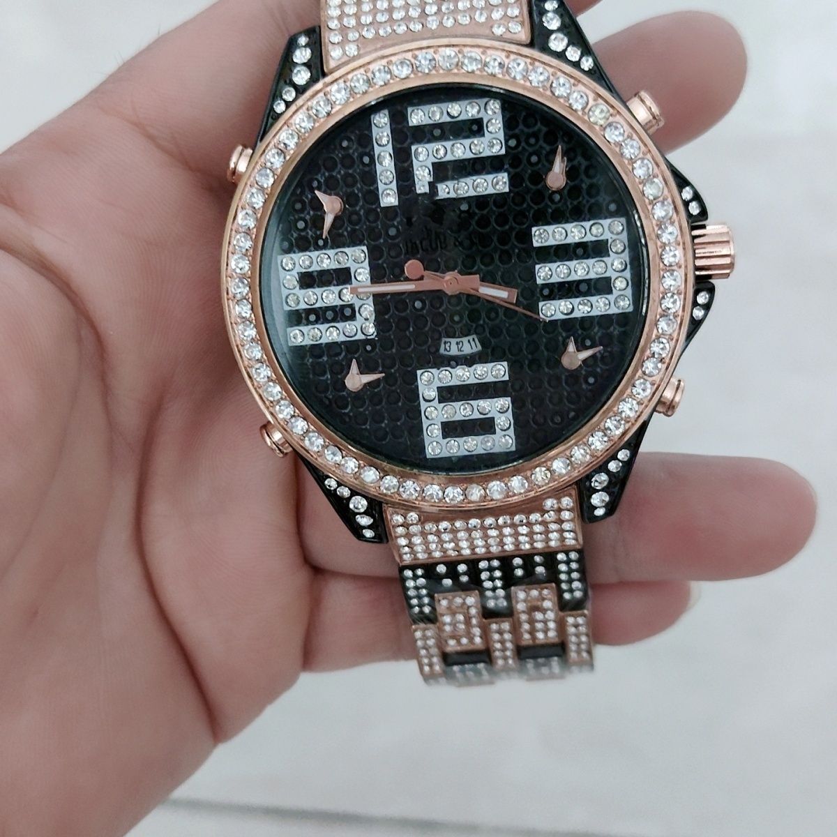Fully Iced Out Watch Big Face Steel Band Quartz | Caratix