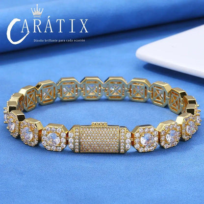 CARÁTIX - 10mm 12mm Men's Tennis Necklace Luxury Cube Zirconia Popular Personalized Women's Cluster Tennis Chain GiftValentine's Day Gift for Men & Girls & Boys Mothers' Day Gift #Springtok