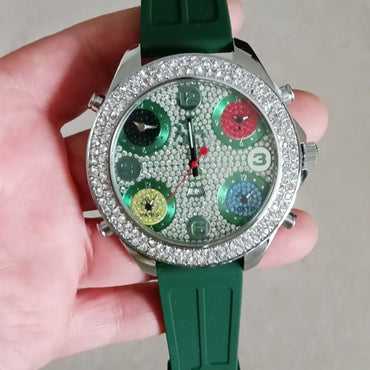 Iced Out Multi-Time Zone Watch Silicone Couple Band | Caratix
