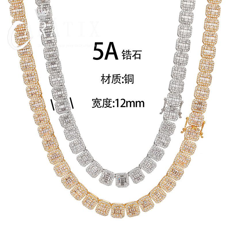 CARÁTIX - Hip Hop Claw Set Square CZ Stone Bling Ice Out 12mm Geometric Tennis Link Chain Necklace for Men Women Rapper Jewelry Gift Valentine's Day Gift for Men & Girls & Boys Mothers' Day Gift #Springtok