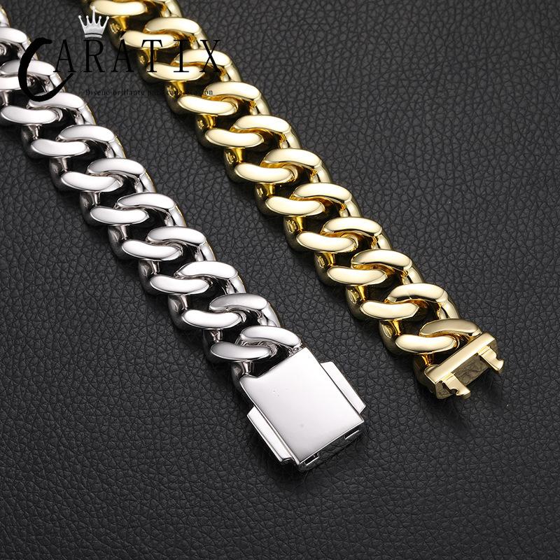 CARÁTIX 18mm Iced Out Cuban Link Chain Necklace – 3 Row CZ Heavy Round Hip Hop Bling Jewelry for Men | Rapper Gift