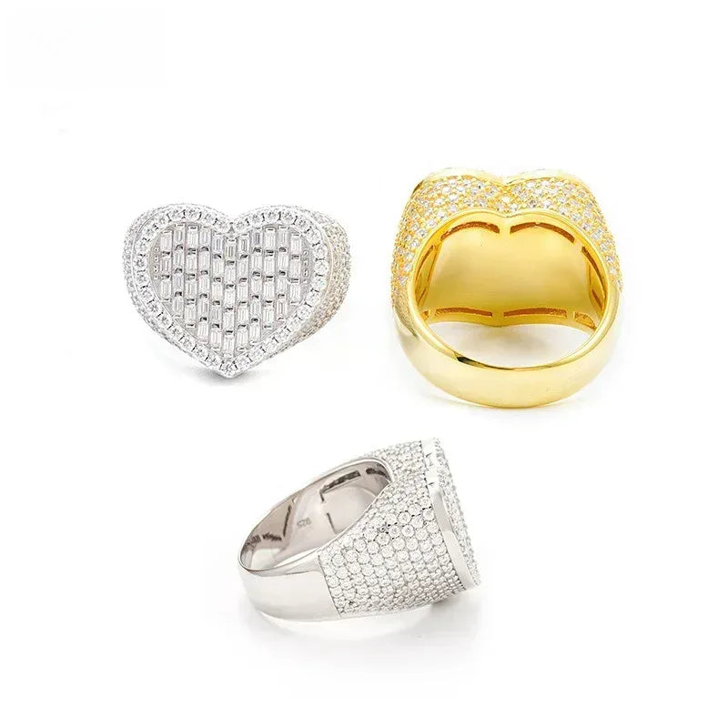 Heart Moissanite Iced Out Ring | S925 Silver Unisex Hip Hop Fashion Jewelry - CaratixJewelry