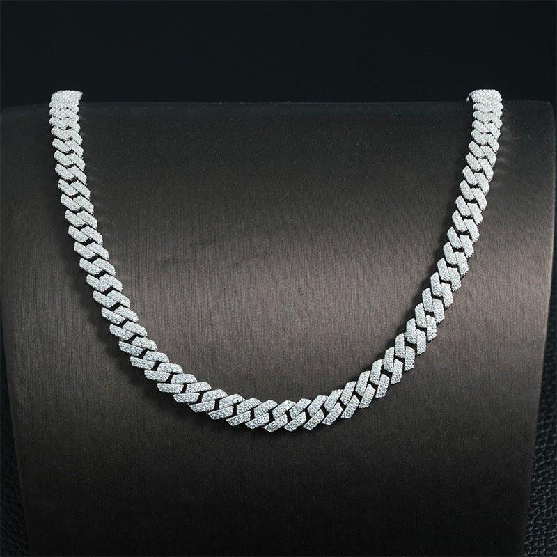 8mm Double-Row Moissanite Cuban Link Chain – S925 Sterling Silver -Cut Iced-Out Hip Hop Necklace - CaratixJewelry