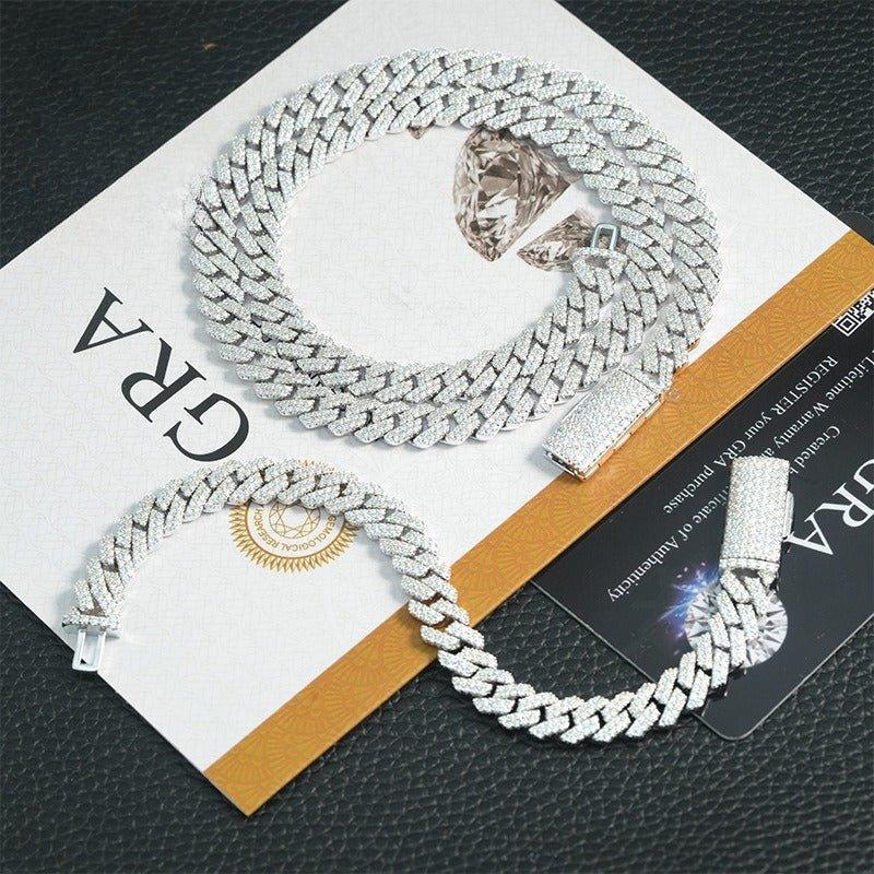 8mm Double-Row Moissanite Cuban Link Chain – S925 Sterling Silver -Cut Iced-Out Hip Hop Necklace - CaratixJewelry