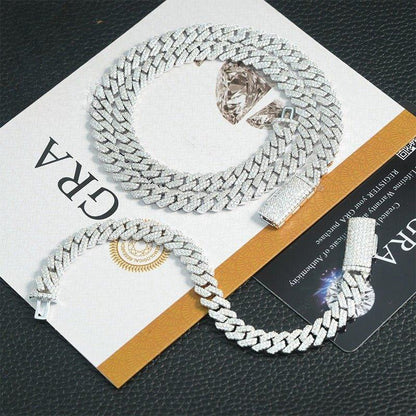 8mm Double-Row Moissanite Cuban Link Chain – S925 Sterling Silver -Cut Iced-Out Hip Hop Necklace - CaratixJewelry