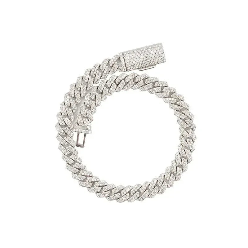 8mm Double-Row Moissanite Cuban Link Chain – S925 Sterling Silver -Cut Iced-Out Hip Hop Necklace - CaratixJewelry