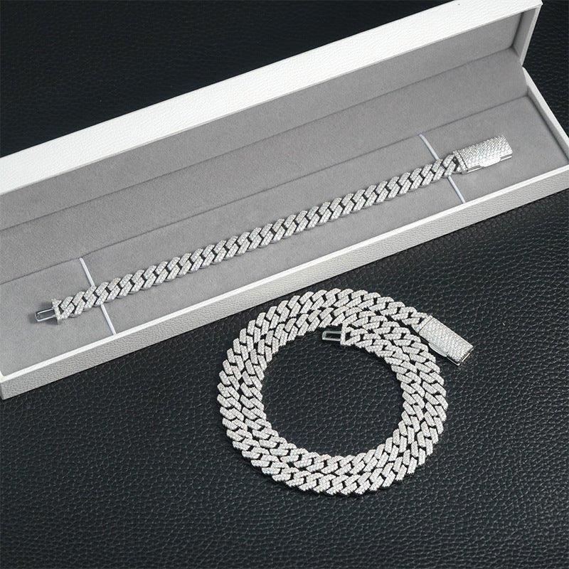 8mm Double-Row Moissanite Cuban Link Chain – S925 Sterling Silver -Cut Iced-Out Hip Hop Necklace - CaratixJewelry