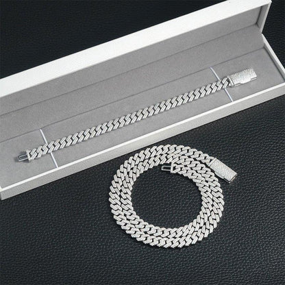8mm Double-Row Moissanite Cuban Link Chain – S925 Sterling Silver -Cut Iced-Out Hip Hop Necklace - CaratixJewelry