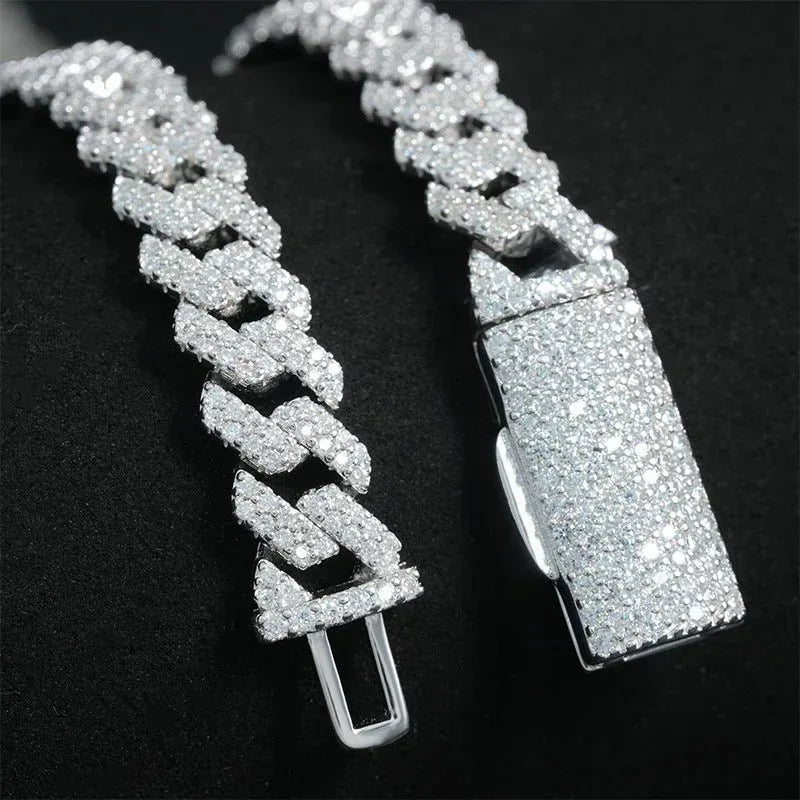 8mm Double-Row Moissanite Cuban Link Chain – S925 Sterling Silver -Cut Iced-Out Hip Hop Necklace - CaratixJewelry