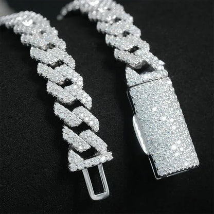 8mm Double-Row Moissanite Cuban Link Chain – S925 Sterling Silver -Cut Iced-Out Hip Hop Necklace - CaratixJewelry
