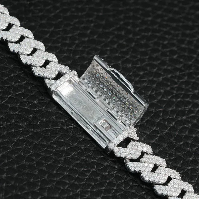 8mm Double-Row Moissanite Cuban Link Chain – S925 Sterling Silver -Cut Iced-Out Hip Hop Necklace - CaratixJewelry