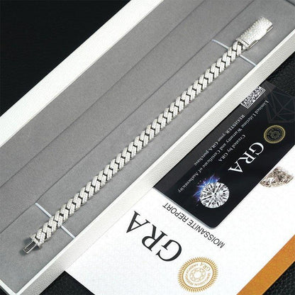 8mm Double-Row Moissanite Cuban Link Chain – S925 Sterling Silver -Cut Iced-Out Hip Hop Necklace - CaratixJewelry