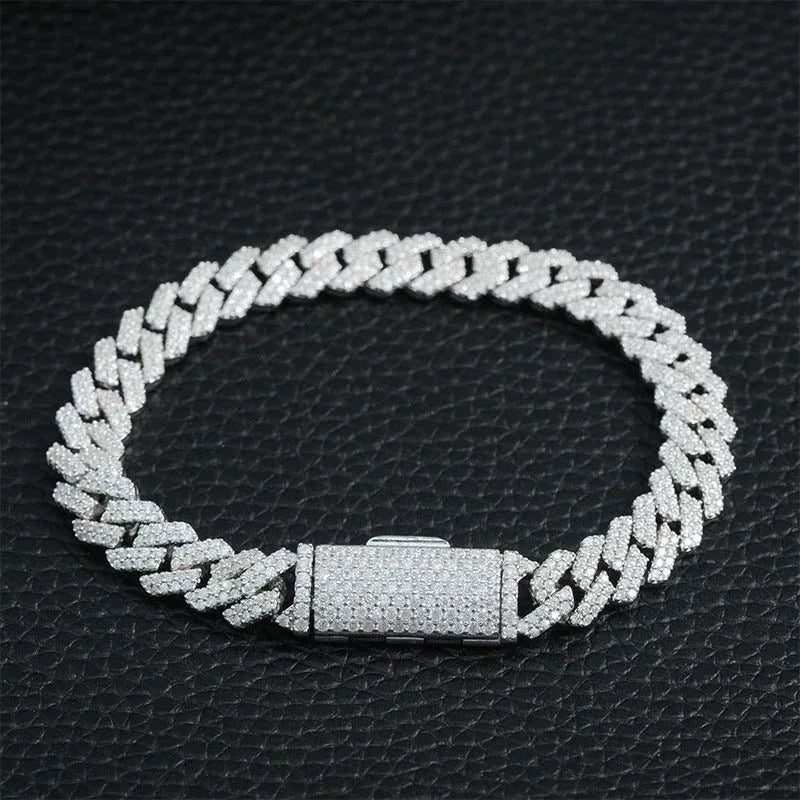 8mm Double-Row Moissanite Cuban Link Chain – S925 Sterling Silver -Cut Iced-Out Hip Hop Necklace - CaratixJewelry