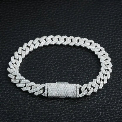 8mm Double-Row Moissanite Cuban Link Chain – S925 Sterling Silver -Cut Iced-Out Hip Hop Necklace - CaratixJewelry