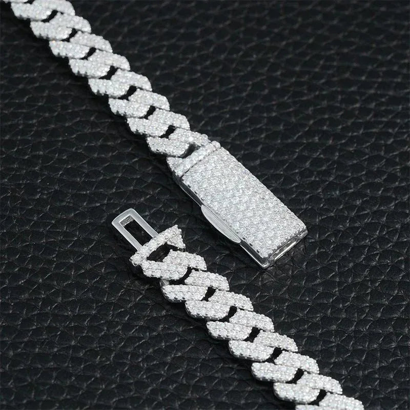 8mm Double-Row Moissanite Cuban Link Chain – S925 Sterling Silver -Cut Iced-Out Hip Hop Necklace - CaratixJewelry