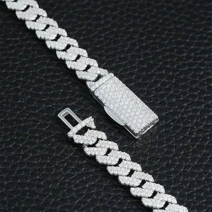 8mm Double-Row Moissanite Cuban Link Chain – S925 Sterling Silver -Cut Iced-Out Hip Hop Necklace - CaratixJewelry