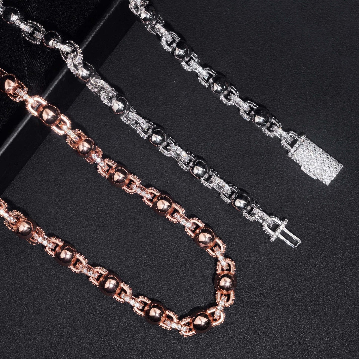 8mm Glossy Bead Cuban Link Chain – S925 Sterling Silver Hip Hop Necklace with Box Clasp - CaratixJewelry