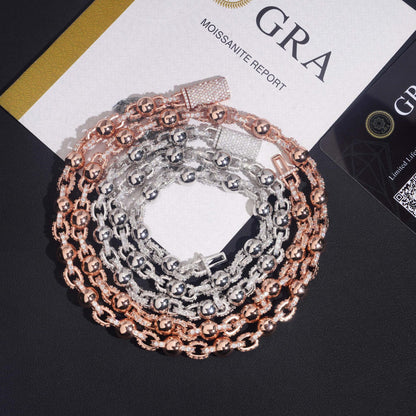 8mm Glossy Bead Cuban Link Chain – S925 Sterling Silver Hip Hop Necklace with Box Clasp - CaratixJewelry
