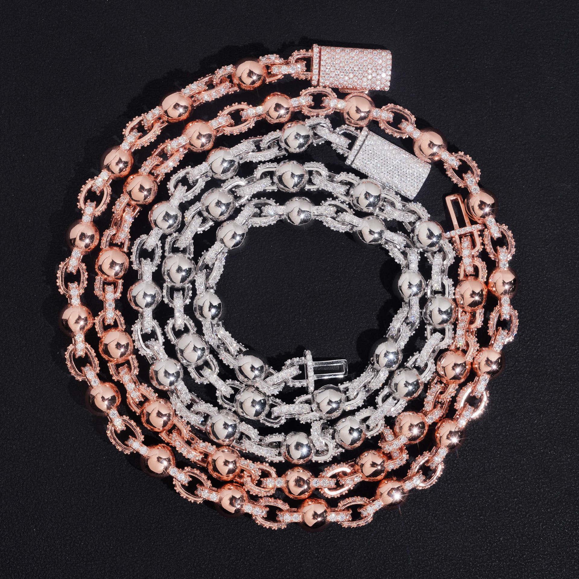 8mm Glossy Bead Cuban Link Chain – S925 Sterling Silver Hip Hop Necklace with Box Clasp - CaratixJewelry