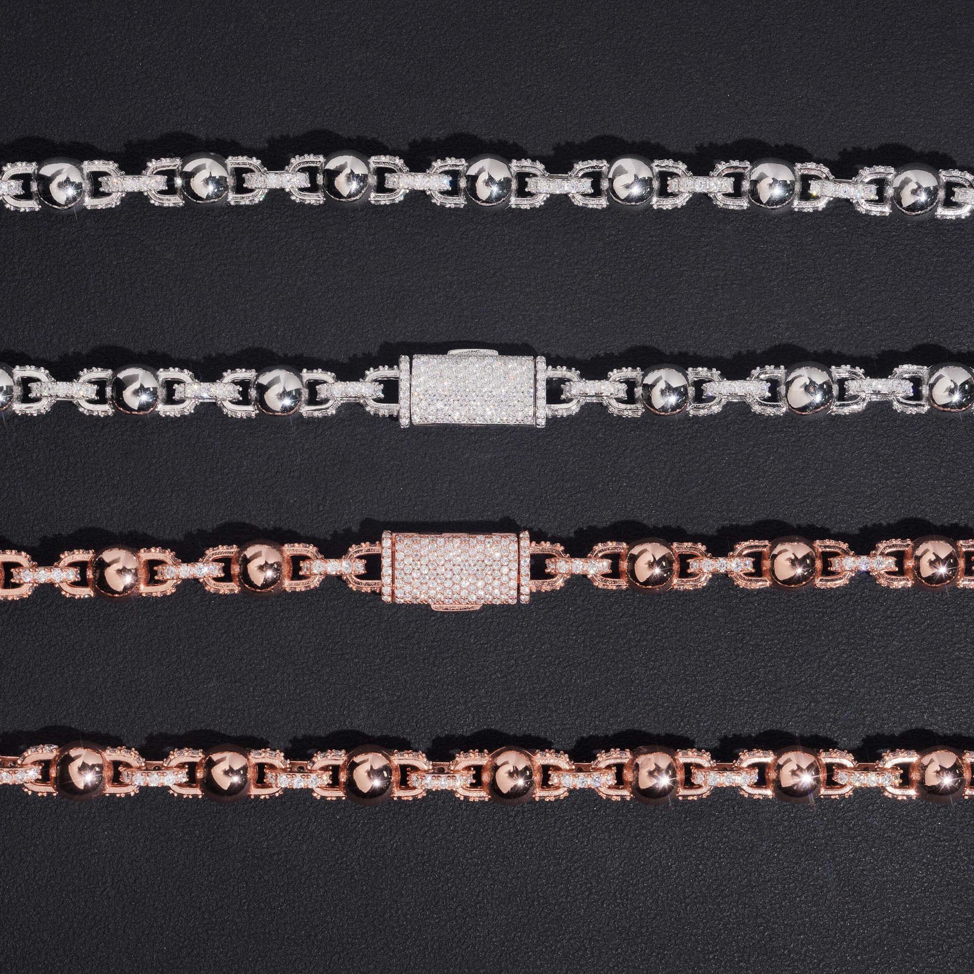 8mm Glossy Bead Cuban Link Chain – S925 Sterling Silver Hip Hop Necklace with Box Clasp - CaratixJewelry
