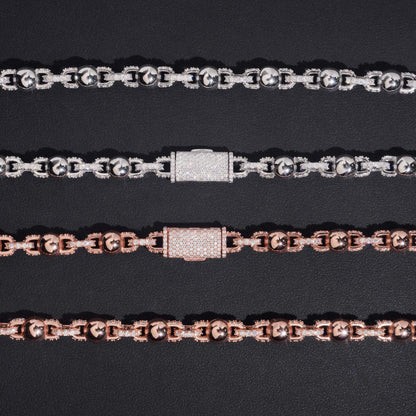 8mm Glossy Bead Cuban Link Chain – S925 Sterling Silver Hip Hop Necklace with Box Clasp - CaratixJewelry