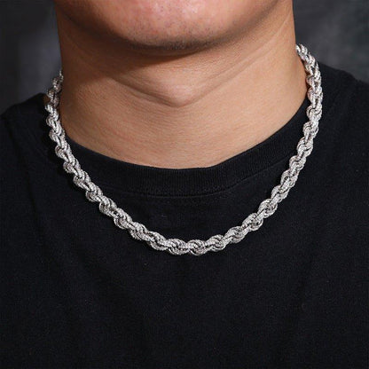 8mm Moissanite Rope Chain – 925 Sterling Silver Cuban-Style Hip Hop Streetwear Necklace - CaratixJewelry