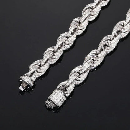 8mm Moissanite Rope Chain – 925 Sterling Silver Cuban-Style Hip Hop Streetwear Necklace - CaratixJewelry
