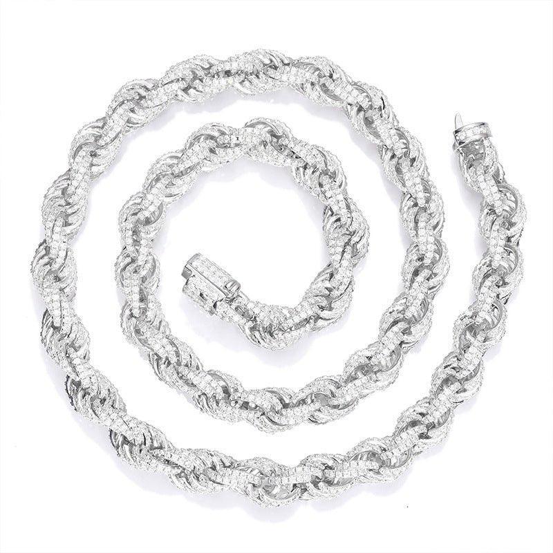 8mm Moissanite Rope Chain – 925 Sterling Silver Cuban-Style Hip Hop Streetwear Necklace - CaratixJewelry