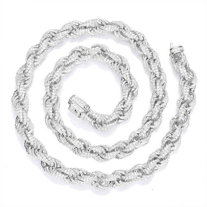 8mm Moissanite Rope Chain – 925 Sterling Silver Cuban-Style Hip Hop Streetwear Necklace - CaratixJewelry