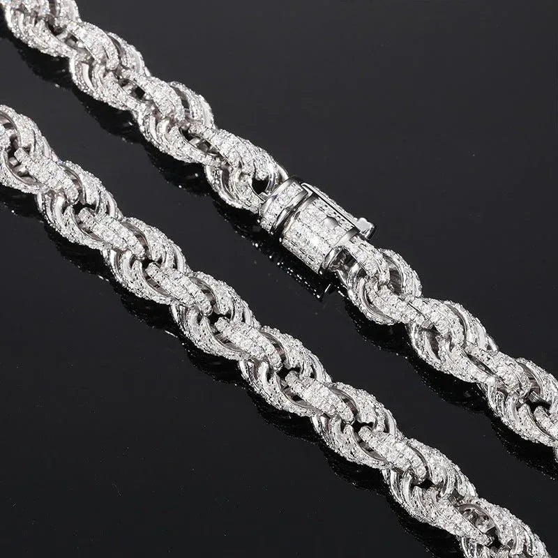 8mm Moissanite Rope Chain – 925 Sterling Silver Cuban-Style Hip Hop Streetwear Necklace - CaratixJewelry