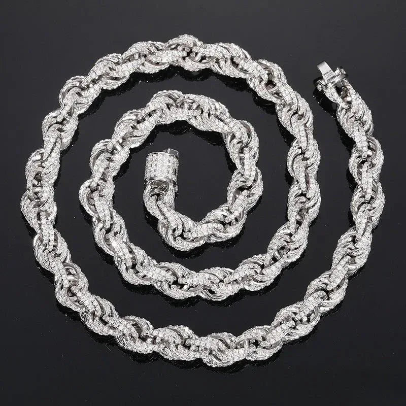 8mm Moissanite Rope Chain – 925 Sterling Silver Cuban-Style Hip Hop Streetwear Necklace - CaratixJewelry