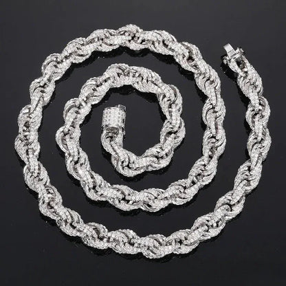 8mm Moissanite Rope Chain – 925 Sterling Silver Cuban-Style Hip Hop Streetwear Necklace - CaratixJewelry