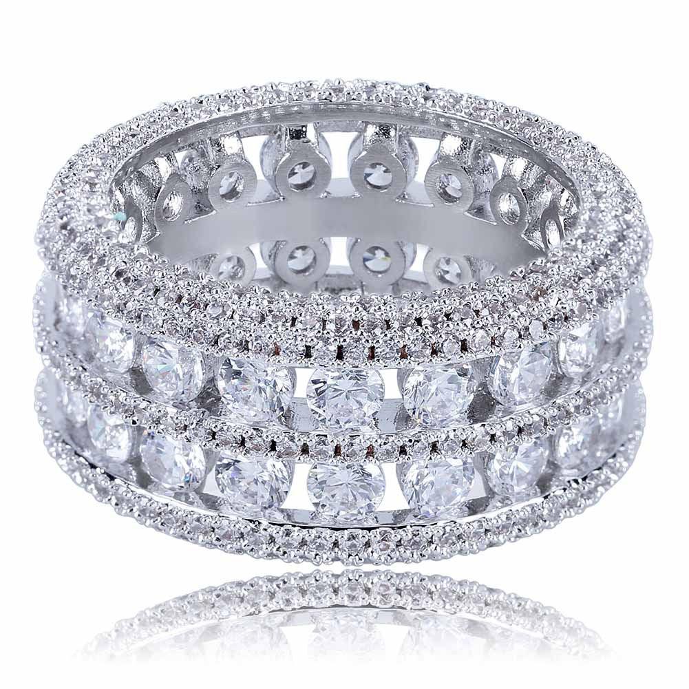 Double-Row Hollow Hip Hop Ring | Micro-Pave Zirconia Band | Caratix
