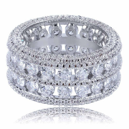 Double-Row Hollow Hip Hop Ring | Micro-Pave Zirconia Band | Caratix