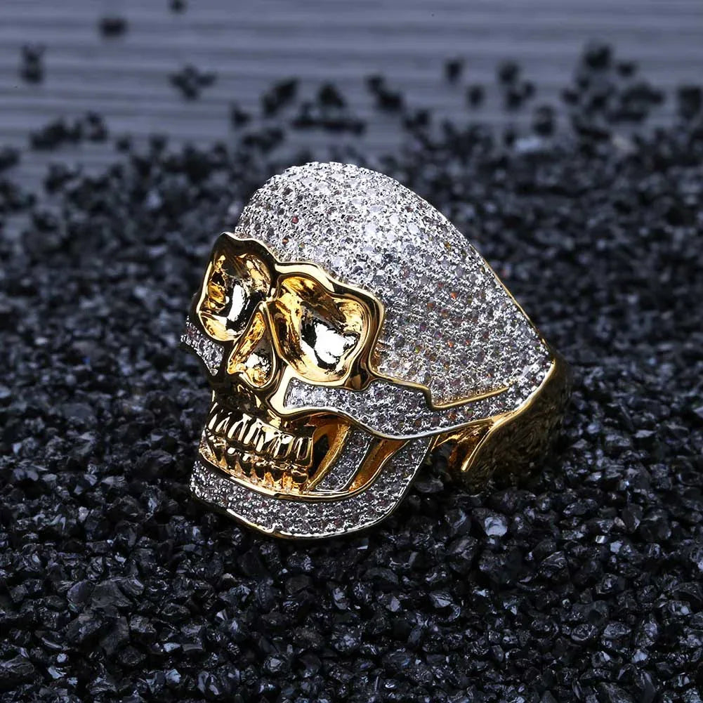 Men's Iced Out Skull Ring | Gothic Punk Micro-Pave Zirconia Band | Caratix