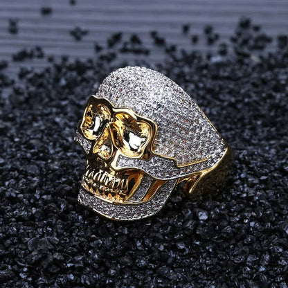 Men's Iced Out Skull Ring | Gothic Punk Micro-Pave Zirconia Band | Caratix