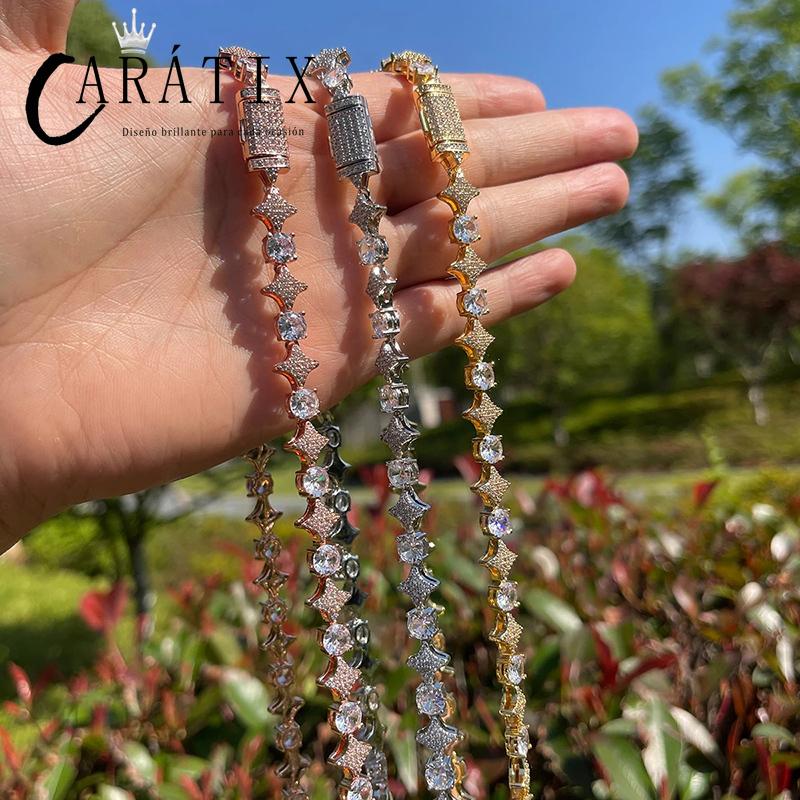 CARÁTIX Star & Round Tennis Chain | 5A+ CZ Iced Out Hip Hop Necklace for Men (Rose Gold Silver)