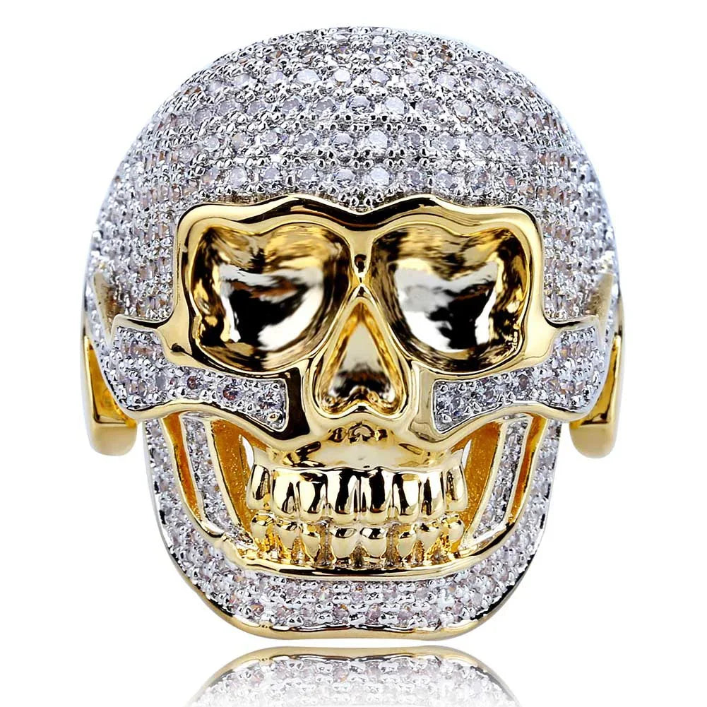 Men's Iced Out Skull Ring | Gothic Punk Micro-Pave Zirconia Band | Caratix