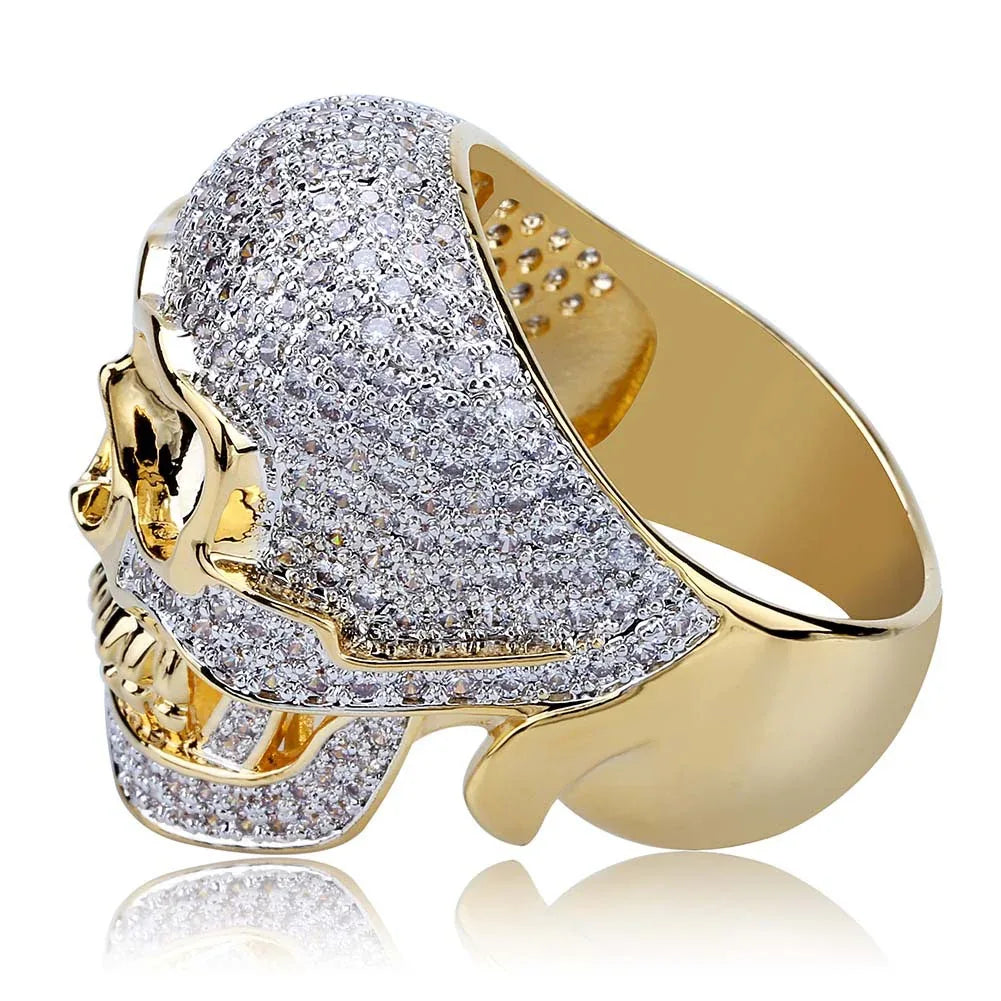 Men's Iced Out Skull Ring | Gothic Punk Micro-Pave Zirconia Band | Caratix