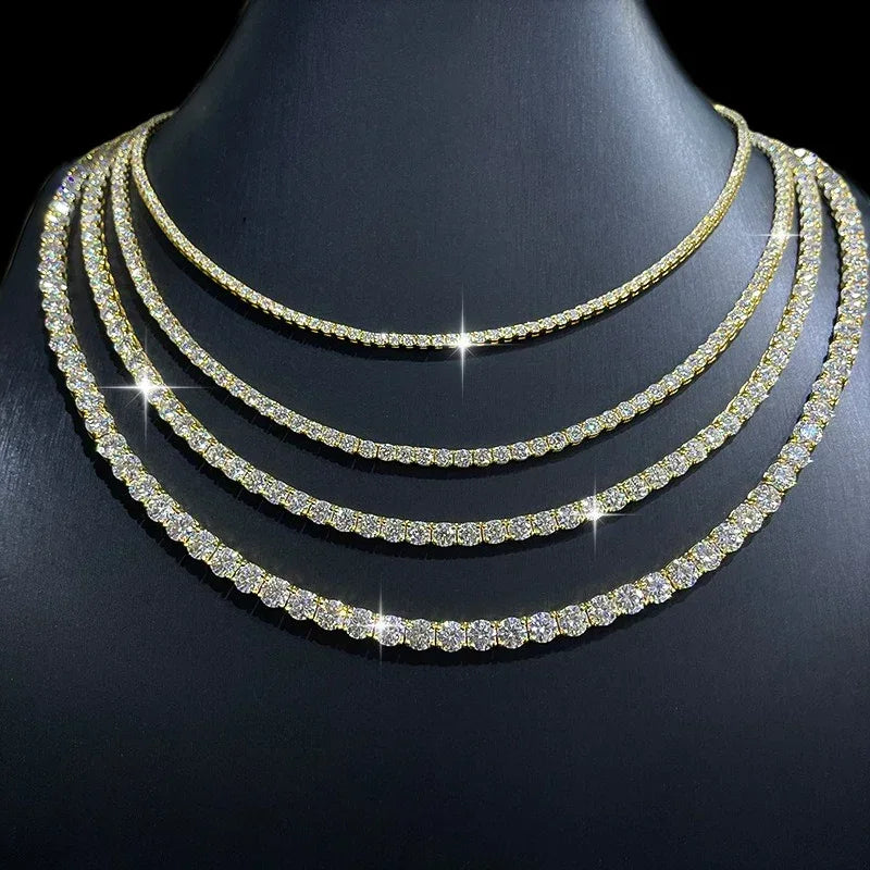 Moissanite Tennis Chain Bracelet/Necklace – 925 Sterling Silver Iced-Out Jewelry in 2mm / 3mm / 4mm / 5mm / 6.5mm Widths - CaratixJewelry
