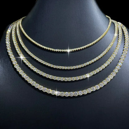 Moissanite Tennis Chain Bracelet/Necklace – 925 Sterling Silver Iced-Out Jewelry in 2mm / 3mm / 4mm / 5mm / 6.5mm Widths - CaratixJewelry