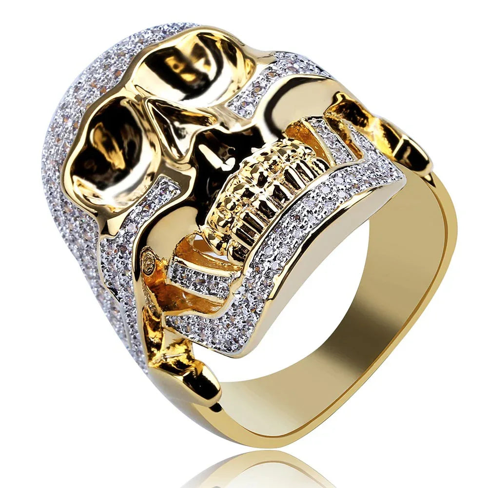 Men's Iced Out Skull Ring | Gothic Punk Micro-Pave Zirconia Band | Caratix